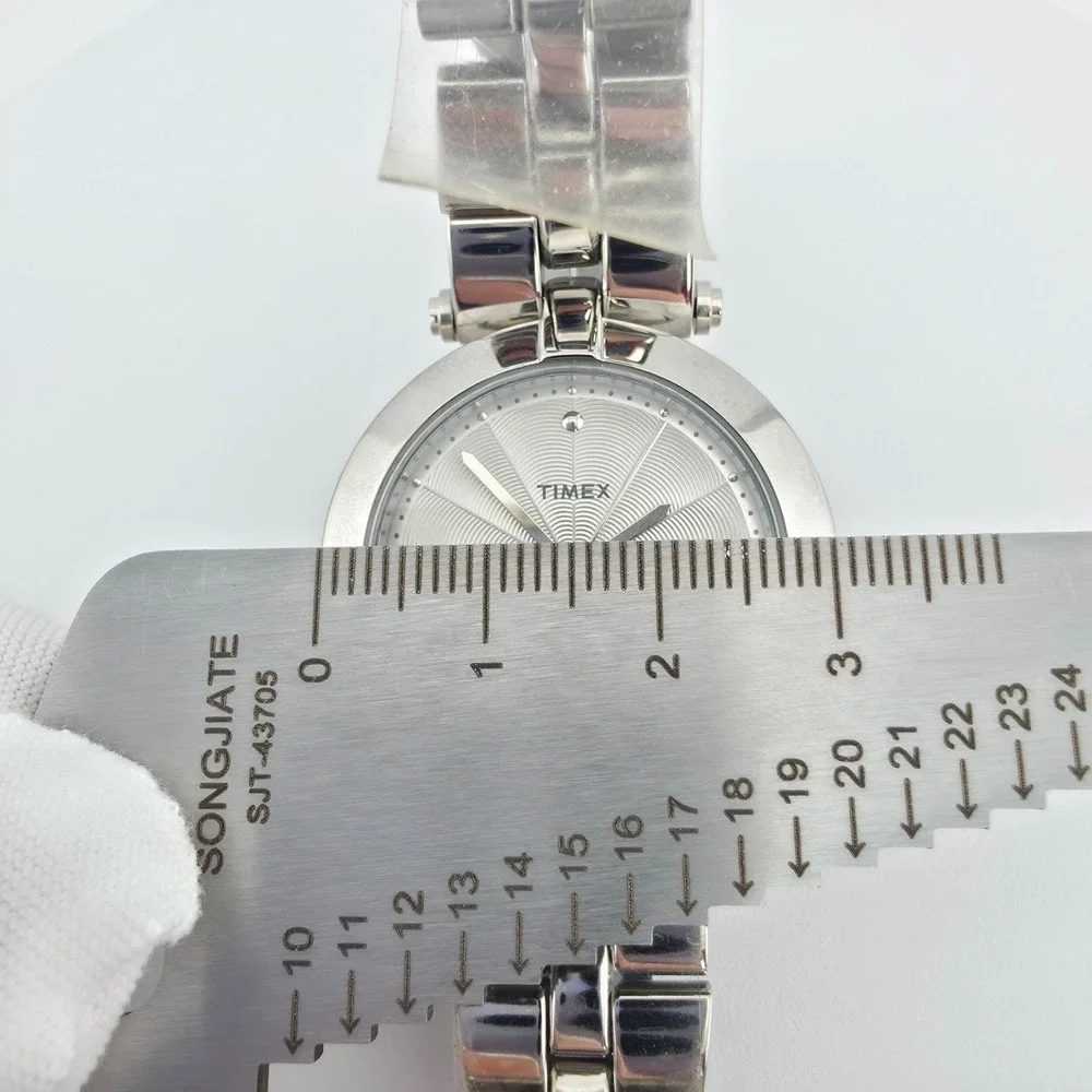 In Box TIMEX Greenwich Ladies Watch White Sunburst Dial Stainless Steel 7.75